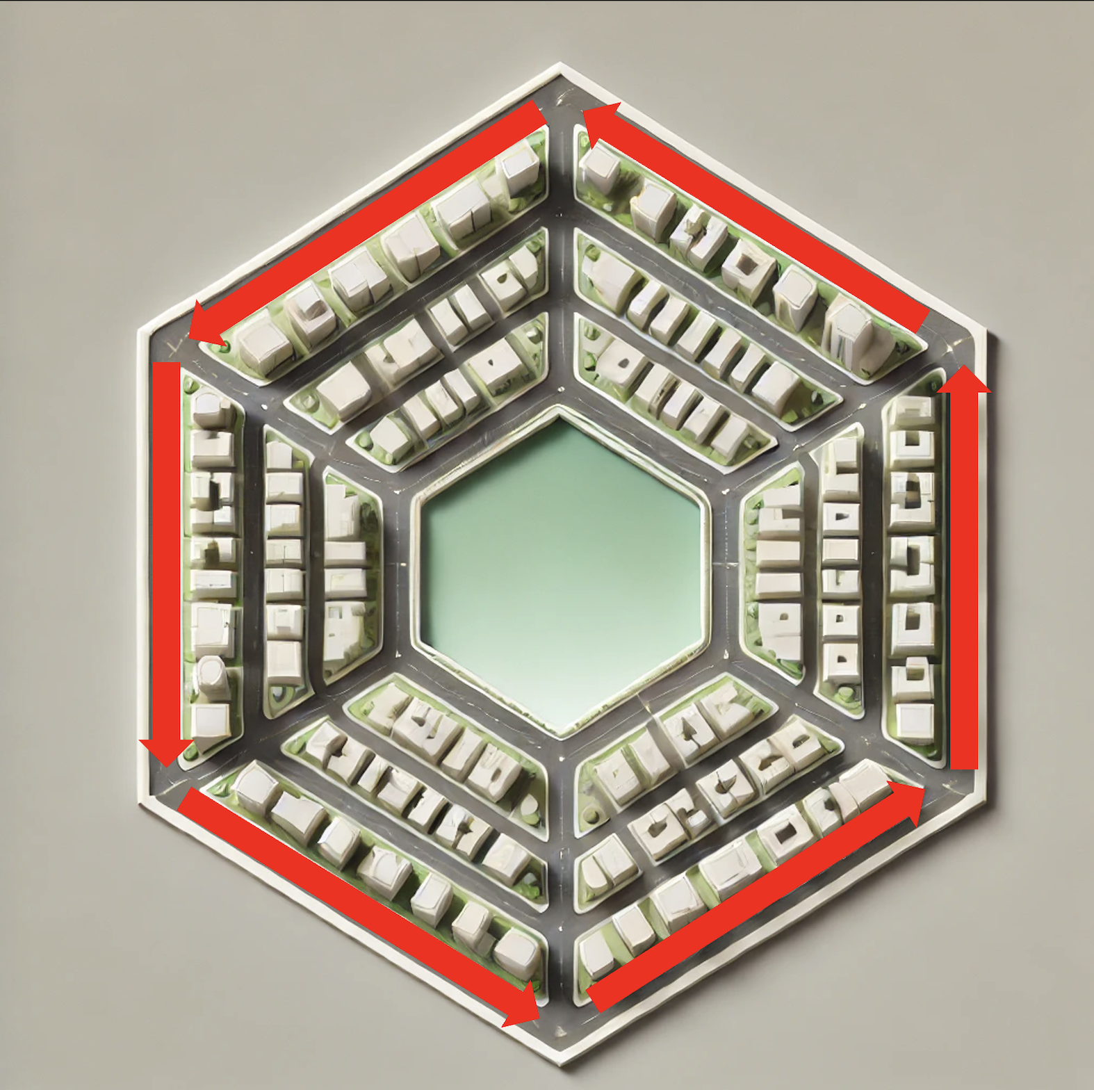 Hexagonal Design and Cyclic Road networks